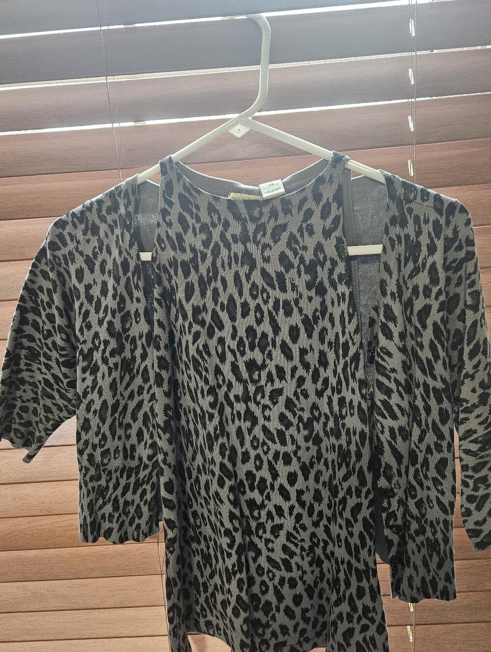 White House Black Market Women’s Gray & Black Leopard Print Top - Two-Piece Look